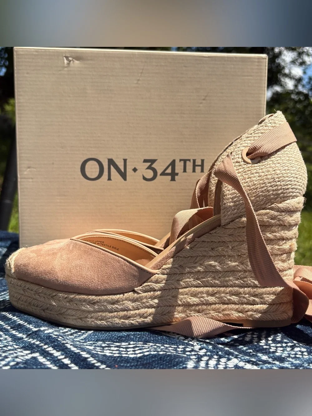 NIB, On 34th Women's Blush Espadrille Platform Wedges, Size 10